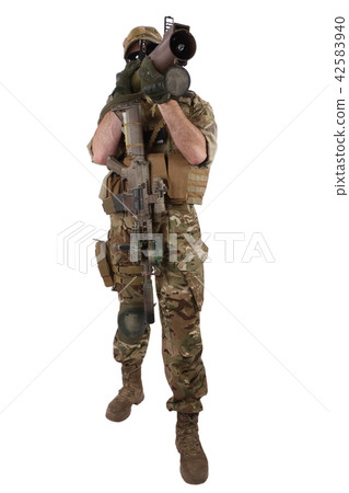 Private Military Company operator with RPG rocket launcher isolated on white Private Military Company operator with RPG rocket launcher isolated on white 42583940