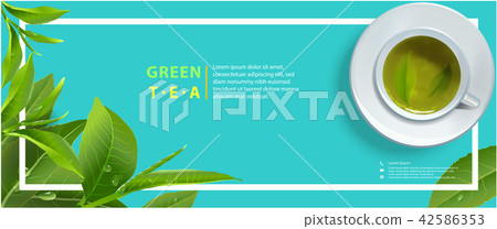 Vector green tea horizontal banner blue tea leaves - Stock Illustration  [42586353] - PIXTA