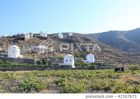 Greece, wineries and windmill at Santorini Greece, wineries and windmill at Santorini 42587673