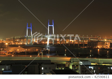Yokohama Bay Bridge from the hill park that sees the harbor 42590611