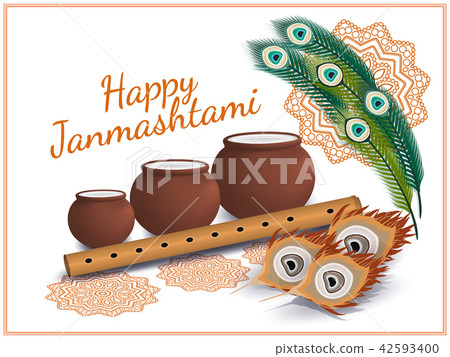 Happy Janmashtami. Indian festival. Dahi handi on Janmashtami, celebrating birth of Krishna. Vector 42593400