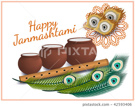 Happy Janmashtami. Indian festival. Dahi handi on Janmashtami, celebrating birth of Krishna. Vector 42593406