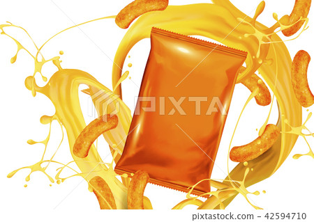 Blank orange foil bag with snack Blank orange foil bag with snack 42594710