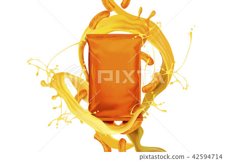 Blank orange foil bag with snack Blank orange foil bag with snack 42594714