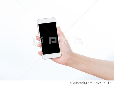 Smartphone, smart phone, close-up hand holding phone white 42595912