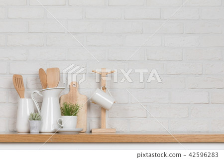 Landscape with kitchenware with white background Landscape with kitchenware with white background 42596283