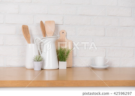 Landscape with kitchenware with white background Landscape with kitchenware with white background 42596297