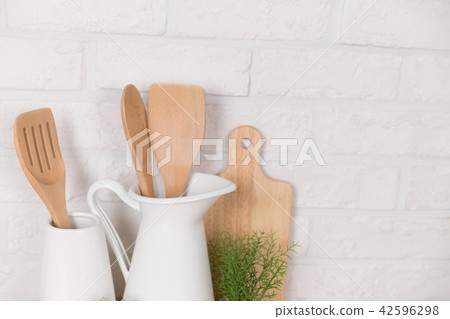 Landscape with kitchenware with white background Landscape with kitchenware with white background 42596298