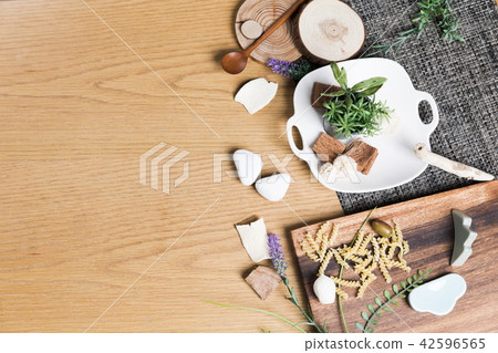 Baking or cooking background. Organic food, kitchenware. Top view with text space. Baking or cooking background. Organic food, kitchenware. Top view with text space. 42596565