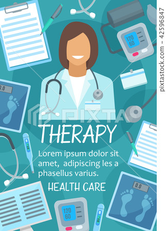 Vector poster of health and medical therapy items 42596847