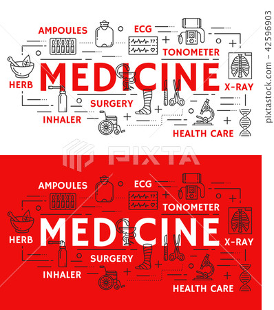 Vector medical poster of thin line medicine symbol 42596903