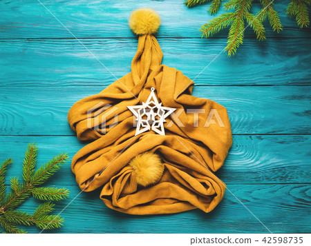 Christmas winter flat lay with scarf tree 42598735