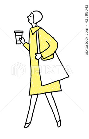 Walking female hand-drawn wind 42599042