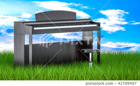 Digital piano with chair in green grass Digital piano with chair in green grass 42599487