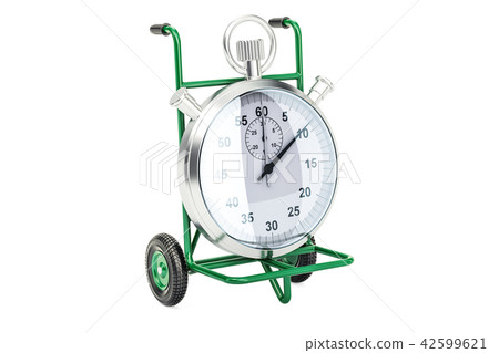 Fast delivery concept. Hand truck with chronometer Fast delivery concept. Hand truck with chronometer 42599621