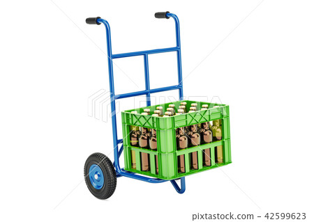 Crate with beer bottles, 3D rendering isolated on white background