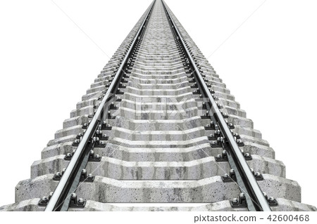 Railroad track, railway closeup. 3D rendering Railroad track, railway closeup. 3D rendering 42600468