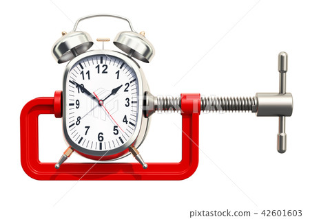 Alarm clock squeezed in a clamp concept Alarm clock squeezed in a clamp concept 42601603