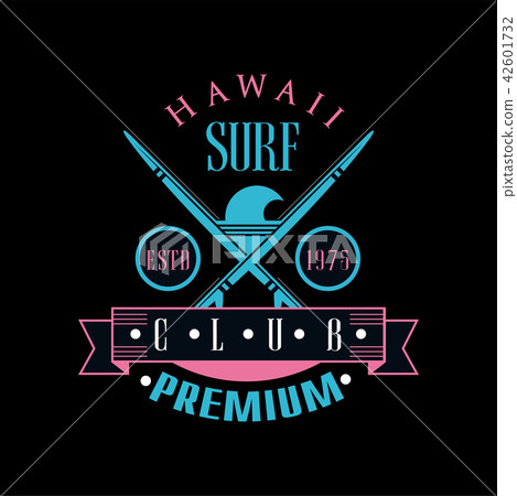 Hawaii surf club premium estd 1975 logo template, design element can be used for surf club, shop, t 42601732
