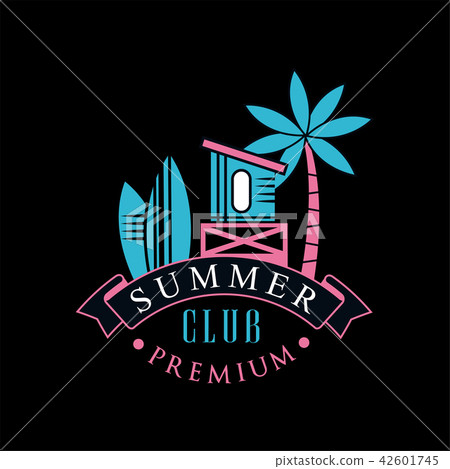 Summer club premium logo template, design element can be used for surf club, shop, t shirt print 42601745