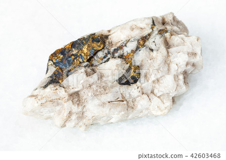rough Chalcopyrite crystals in quartz on white rough Chalcopyrite crystals in quartz on white 42603468