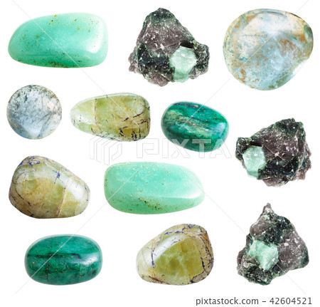 collection of green Beryl gemstones isolated 42604521