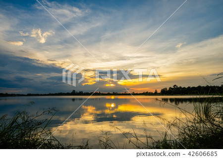 sunset on the lake landscape 42606685