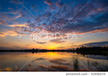 sunset on the lake landscape 42606839