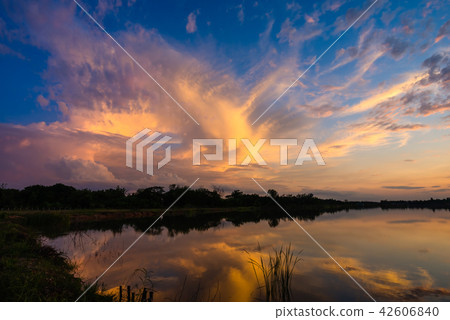 sunset on the lake landscape 42606840