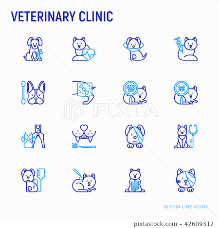 Veterinary clinic thin line icons set Veterinary clinic thin line icons set 42609312