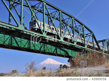 Tokaido Line Fujikawa Iron Bridge and Mt. Fuji 42609356