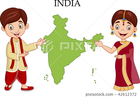 Cartoon Indian couple wearing traditional costume 42612372