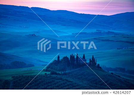 Typical landscape of Tuscany in the blue light Typical landscape of Tuscany in the blue light 42614207