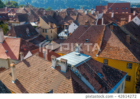 Aerial view from clock tower in Sighisoara, Romania 42614272