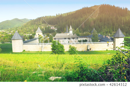 Aerial view of Sucevita monastery, Romania 42614312