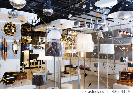 Picture of lamp with lights in the designer furniture store Picture of lamp with lights in the designer furniture store 42614409