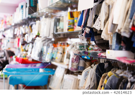 Illustration of modern baby things on the shelves 42614623