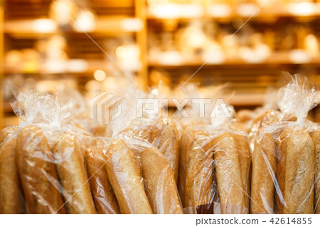 Image of shelves with variety bakery products in speciality department in the supermarket. Image of shelves with variety bakery products in speciality department in the supermarket. 42614855