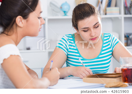 Two classmates doing homework together 42615903