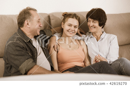 Portrait of happy family on sofa Portrait of happy family on sofa 42619270