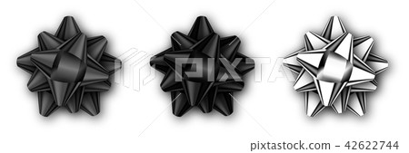 Set of realistic decorative black and silver bow Set of realistic decorative black and silver bow 42622744