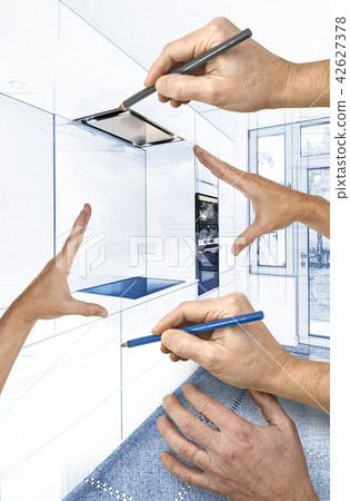 Sketch of A stylish modern kitchen interior Sketch of A stylish modern kitchen interior 42627378