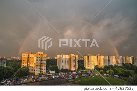 Rainbow over Residential District 42627522