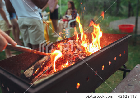 warm fireplace with lots of trees ready for barbecue warm fireplace with lots of trees ready for barbecue 42628488