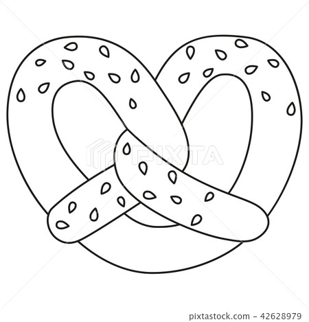 Line art black and white pretzel with sesame seed Line art black and white pretzel with sesame seed 42628979
