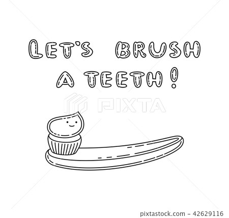 Doodle toothbrush with applied toothpaste portion. - Stock Illustration ...