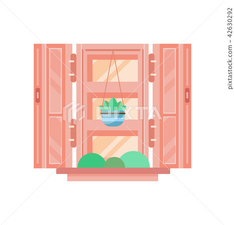 Retro window with wooden shutters, architectural design element vector Illustration on a white 42630292