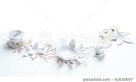 Semicircle frame with white paper flowers Semicircle frame with white paper flowers 42630697