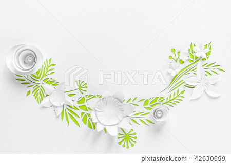 Semicircle frame with white paper flowers Semicircle frame with white paper flowers 42630699