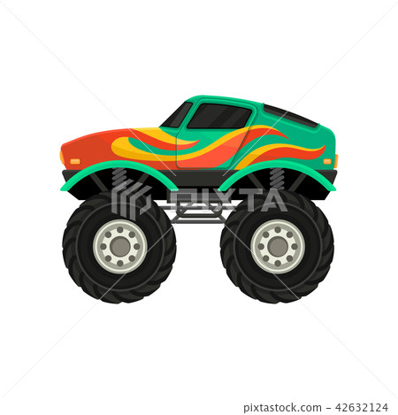 Flat vector icon of monster truck with large... - Stock Illustration ...